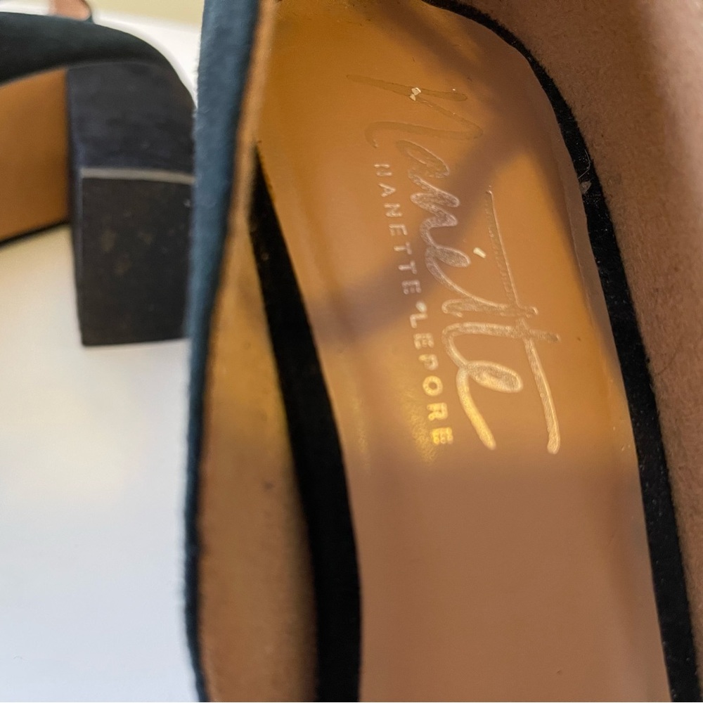 Nanette Lepore Martina Suede Block Sandal Embroidered Ankle Strap Sandal - Picture 5 of 14